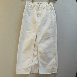 Zara White Denim Front Slit A-Line Casual Midi Skirt Size S